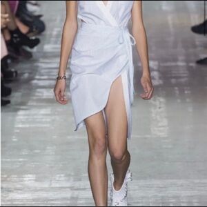 Alexander Wang cutout stripped asymmetrical cotton-poplin wrap dress sz 4